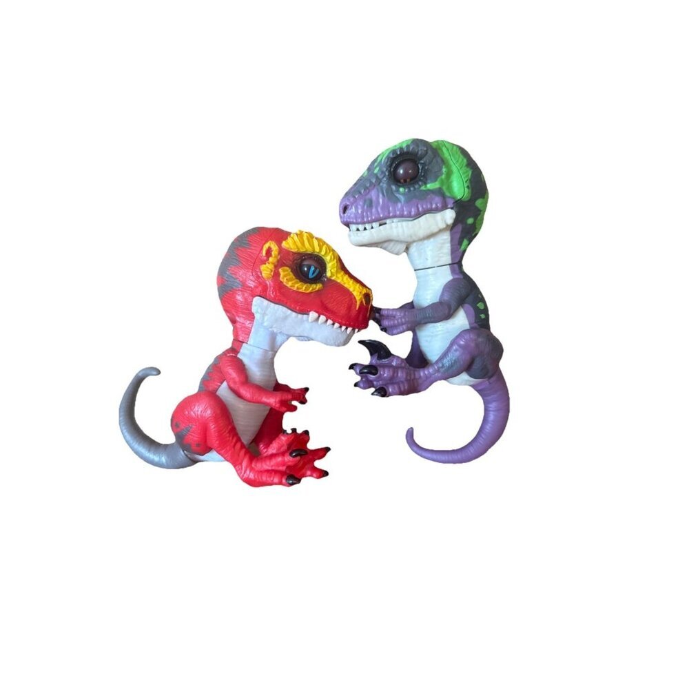 2 Untamed Raptor Fingerling Figures Ripsaw Red Yellow / Razor Purple Green